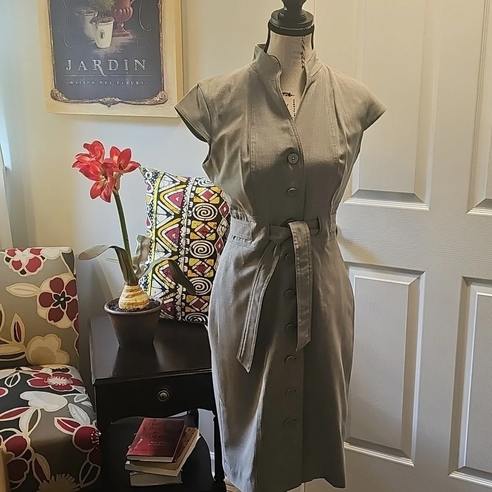 Calvin Klein Claassic Dress, Cap Sleeve, Belted, Gray. Women's, Size 4P - Picture 1 of 13